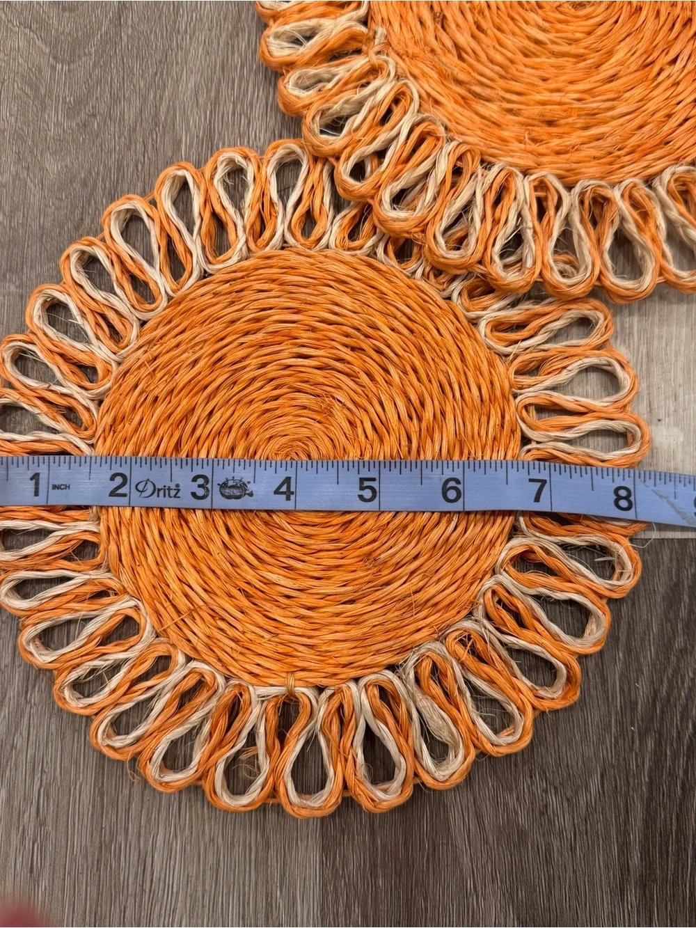 Vintage Woven Trivets Raffia Orange Set of 2 8” Bohemian 70s Retro Kitchen